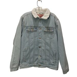 Trademark Brooklyn Denim Sherpa Lined Jean Jacket Men Sz M Distressed Destroyed